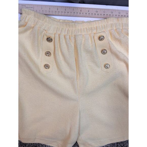 ADOLFO Preppy Butter Yellow Old Money Gold Buttons Terry Fisherman Shorts Large - Picture 5 of 6